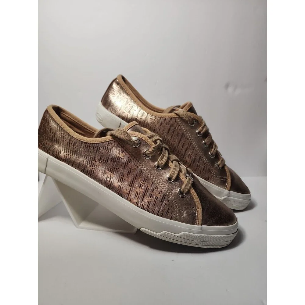 WOMENS bebe  LOGO METALLIC GOLD DANE LACE UP SNEAKERS SZ 10